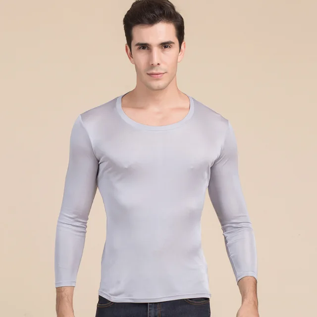 Men's Silk Basic Thermal Underwear 100% Natural Silk Scoop Neck Long ...