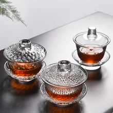 Стеклянная супница gaiwan, 100 мл/130 мл/150 мл, силиконовая чашка с высоким бором, чашка с крышкой, блюдце, Набор чашек, китайская супница, чайные сервизы