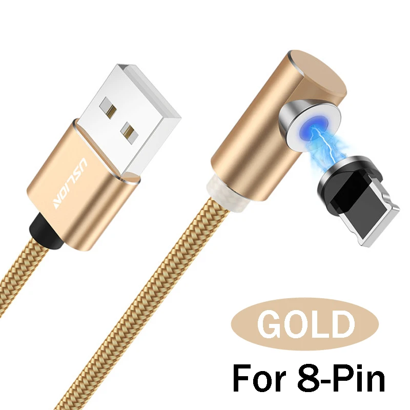 USLION быстро Магнитный кабель Micro Тип usb C USB кабель Зарядное устройство для iPhone XS х R samsung S10 S9 магнит Android телефонный кабель Шнур - Цвет: Gold For IOS
