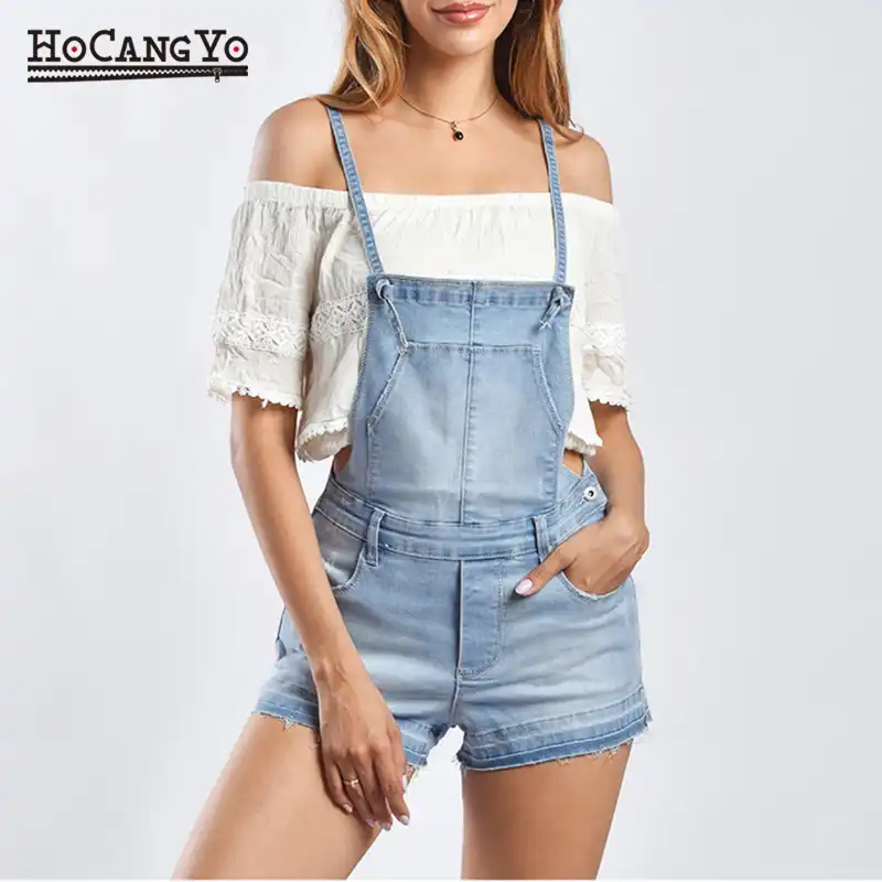 denim short romper womens