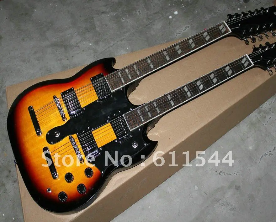 

Double Neck Custom Electric Guitar 6/12 strings Sunburst High Quality Wholesale Free Shipping