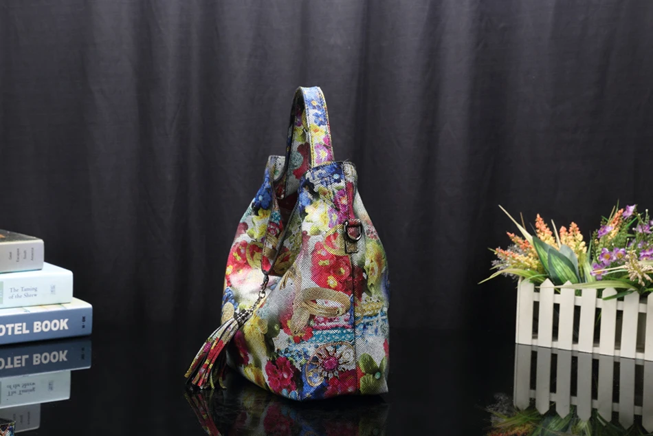 Arliwwi Брендовые женские сумки из натуральной кожи с блестящими цветами, летние женские сумки-тоут, новые женские сумки из натуральной кожи с Цветочным Тиснением