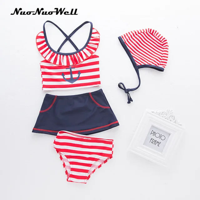 Cheap 2018 new fashion Baby Girl Swimsuit Children's Kids Bathing Suit Baby Girl Swimwear 4pcs pink stripe Infant Swimwear 1-4years