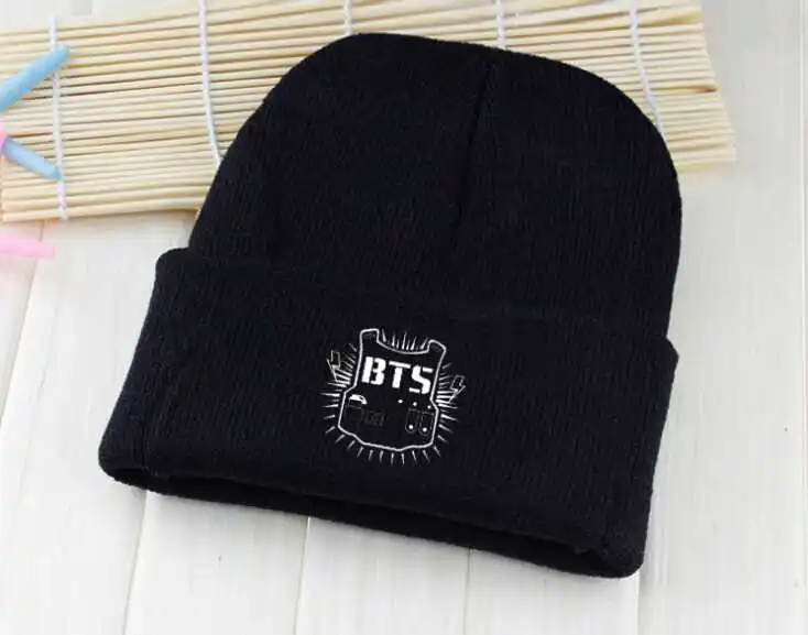 

Kpop winter bts bangtan boys hat unisex shield printing black Skullies & Beanies for women men gorros
