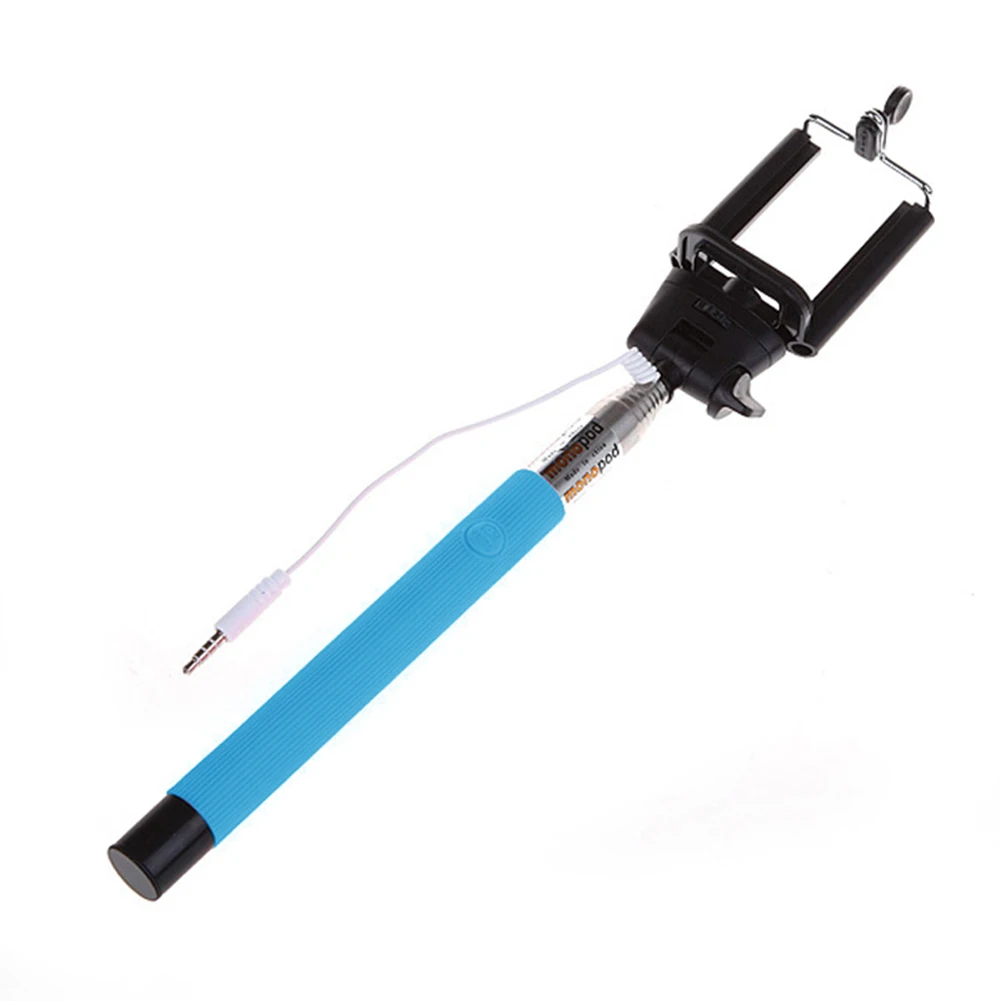 100 см выдвижная для селфи палка с кнопкой дистанционного спуска затвора 3,5 мм кабель проводной селфи монопод для Android IOS Телефон ING-SHI - Цвет: Синий