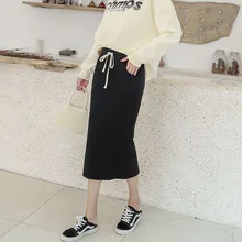 Юбки с высокой талией для женщин s элегантная повседневная женская трикотажная облегающая женская Юбка Saia Стретч уличная длинная юбка Jupe Femme Q1480