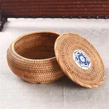 Из ротанга ящик для хранения Круглый ручной Jewelry Box полноценного акито ротанга чай высокого класса коробка подарочная коробка ремесленного Корзина Коробка для хранения