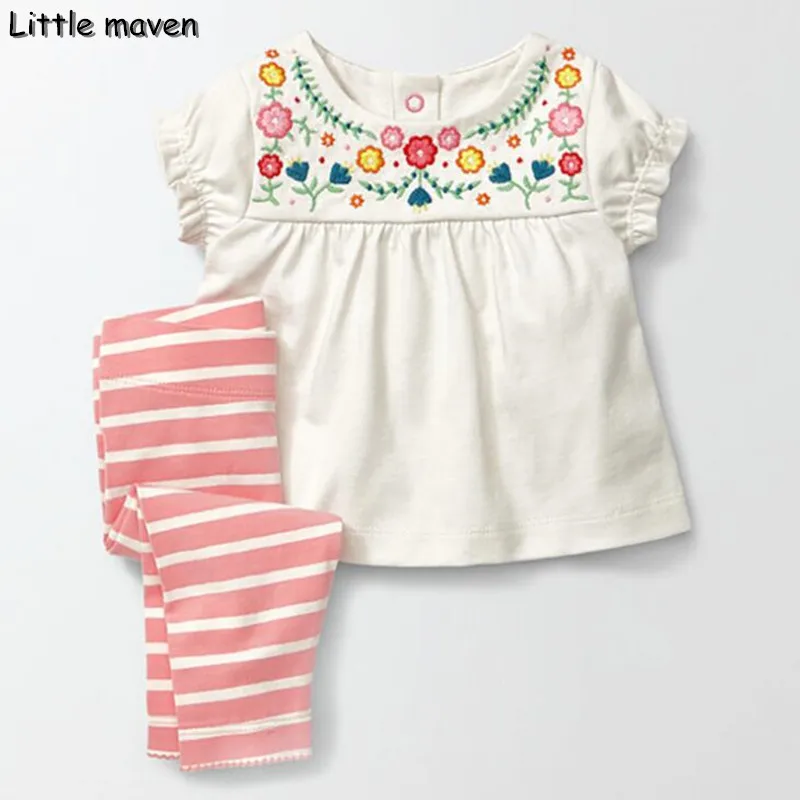 Little maven brand children clothing 2017 new summer baby girls clothes cotton Embroidered flowers children s