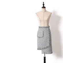 Роскошная юбка ручной работы для женщин, модная винтажная серебряная яркая шелковая твидовая Асимметричная юбка с кисточками