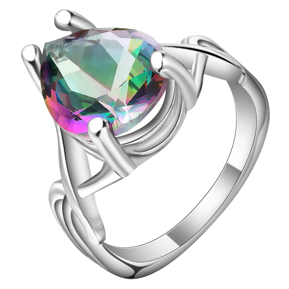Classic Fire Mystic Rainbow Tear Drop Design Ring Female Silver Color Meaning Love Forever Wedding Bands Custom For Women | Украшения и