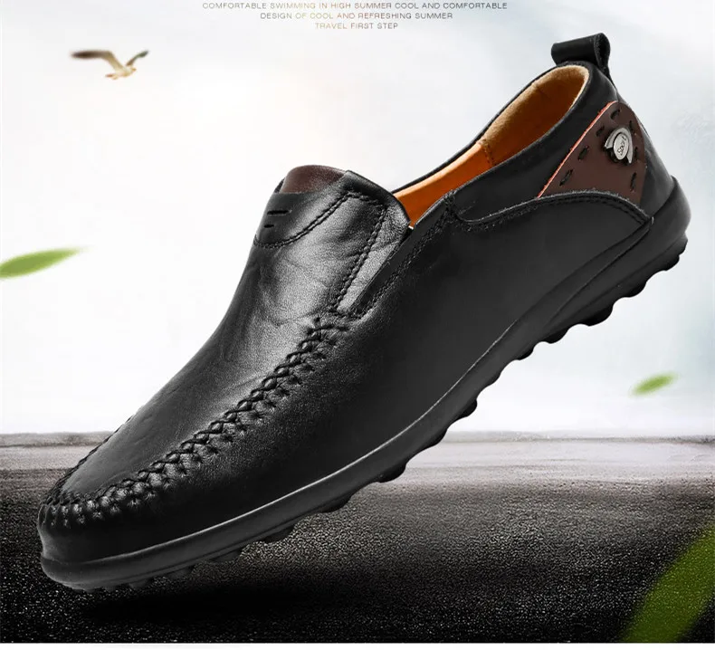 Мужская обувь; повседневные Роскошные брендовые итальянские мужские лоферы из натуральной кожи; Мокасины без шнуровки; мужские водонепроницаемые мокасины; Цвет Черный; большие размеры 37-47