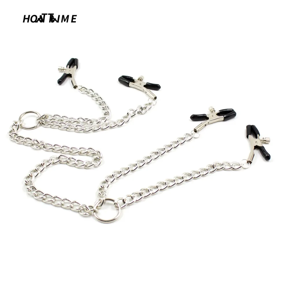 Hottime New Single Loop Chain 4 Short Nipple Clip Sex Restraint Body 