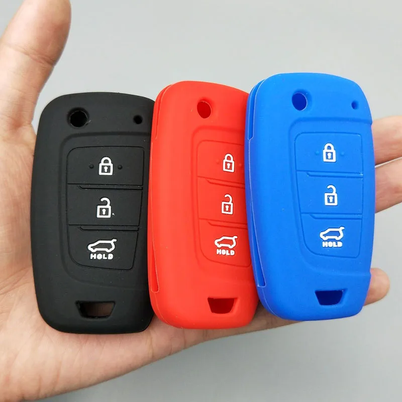 

For Hyundai Solaris 2 Elantra i30 i35 i40 Tucson Kona 2017 2018 3 Buttons Folding Remote protect Silicone Car Key Cover Case