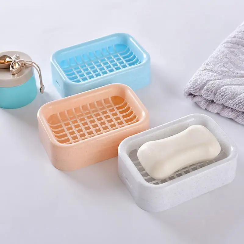 1pc Plastic Shower Soap Holder with Dish Drain Bathroom Accessory Soap