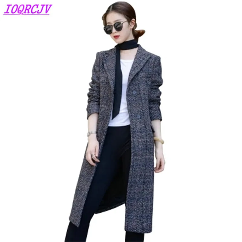 

2018 Boutique Autumn Winter Women Plaid Woolen Coats Fashion Slim Wool Jacket Medium length Warm Woolen Outerwear IOQRCJV Q135