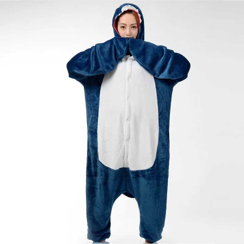 

Kigurumi long sleeve hooded animal shark onesies for adults Winter kigurumi for adults shark pajama One-piece animal pajamas