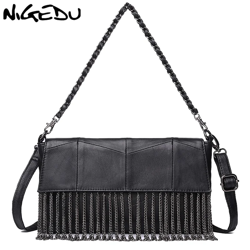 NIGEDU genuine leather bags for women Handbags brand design Patchwork Sheepskin Shoulder Bag Chain tassel Ladies Crossbody Bag NIGEDU genuine leather bags for women Handbags brand design Patchwork Sheepskin Shoulder Bag Chain tassel Ladies Crossbody Bag