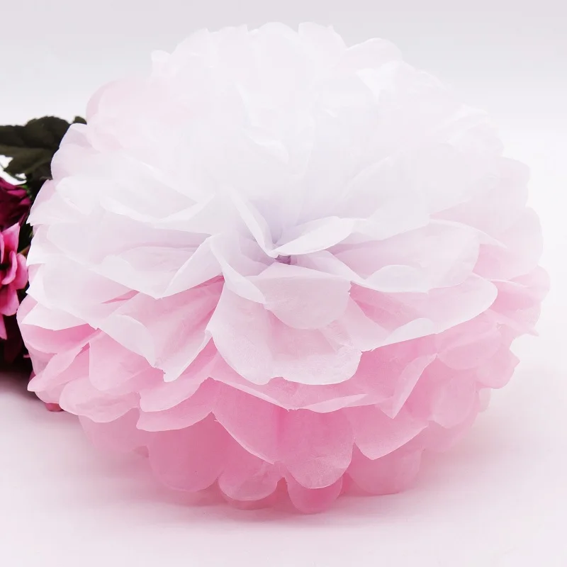 5 шт./упак. Бумага Pom Poms разноцветные розовый бумажную салфетку для маленьких девочек принцесса День рождения Свадебная вечеринка украшения 15 см, 20 см, 25 см - Цвет: whie pink