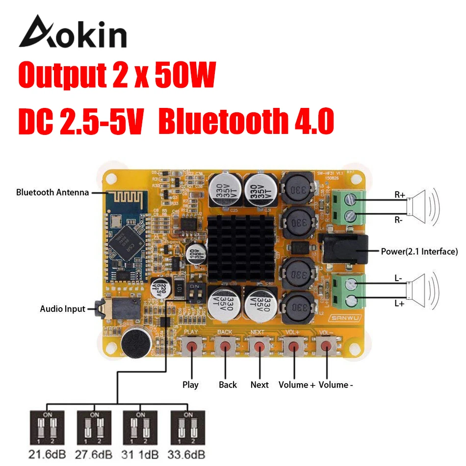 TDA7492 беспроводной Bluetooth 2. 0 2x50 вт 2 канальный аудио приемник стерео цифровой
