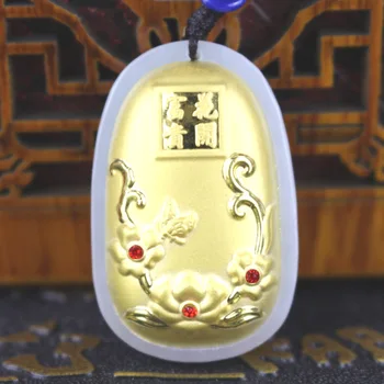 

Genuine Hetian Jade Necklace Pendant For Men Women 24k Gold Fuguihuakai Words Flower Lucky Pendants Fine Jewelry Top Quality