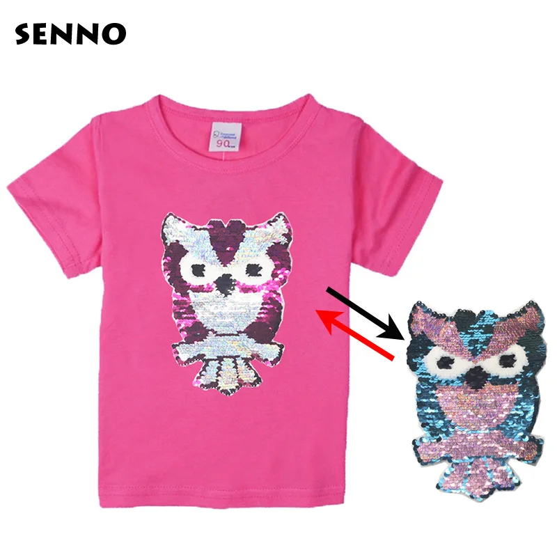 

Owl Girls Magic Mermaid Reverse Sequin Top Color Changing Kids Girls T shirts Summer Kids T shirt Tops Children's Clothing