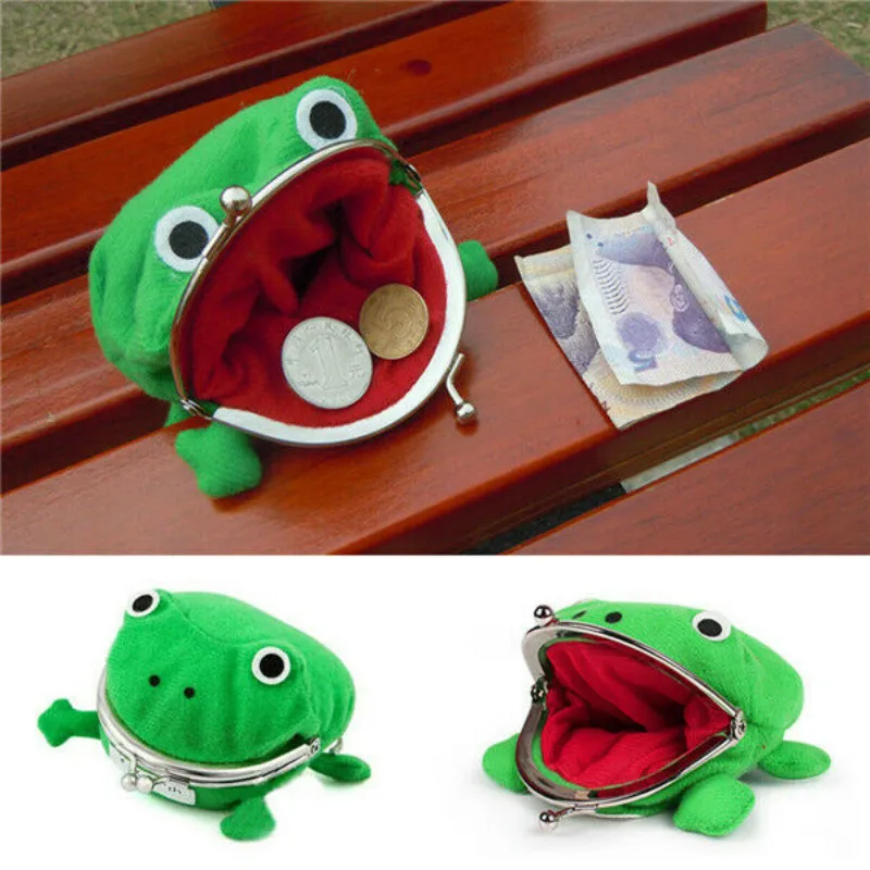 

2019 Newest Hot Frog Shape Cosplay Green Animal Portable Funny Coin Purse Wallet Soft Furry Plush Purse Gift