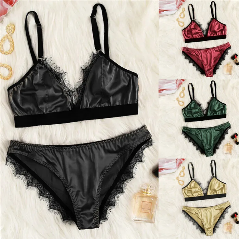 Fashion Women Summer Sexy Satin Lace Lingerie Casual Daily Nightwear Patchwork Sleepwear Lingerie Underwear Sleepwear Set #4A22 (1)
