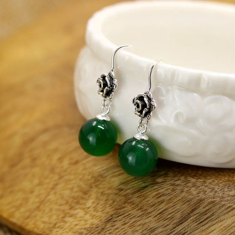 Tanie Prawdziwe 925 Sterling Silver biżuteria kolczyki z kamieniami naturalnymi dla kobiet czerwony granat i biały Opal Retro piękna róża kwiat rzeźbione