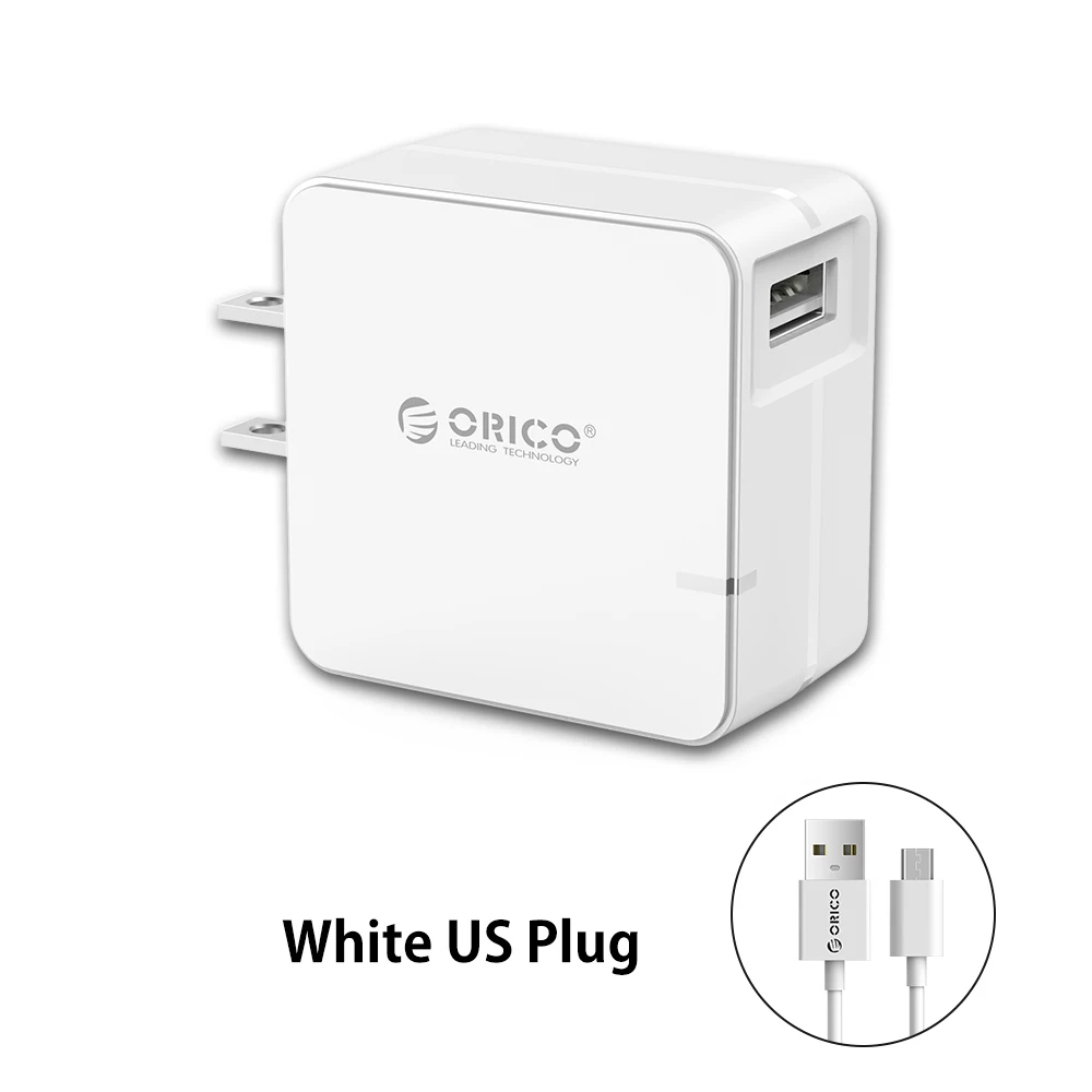 ORICO QCW-1U Быстрая зарядка 2,0 Быстрая зарядка для мобильных телефонов USB зарядное устройство для samsung S5 S6 LG с 80 см Micro USB кабелем - Тип штекера: White US Plug