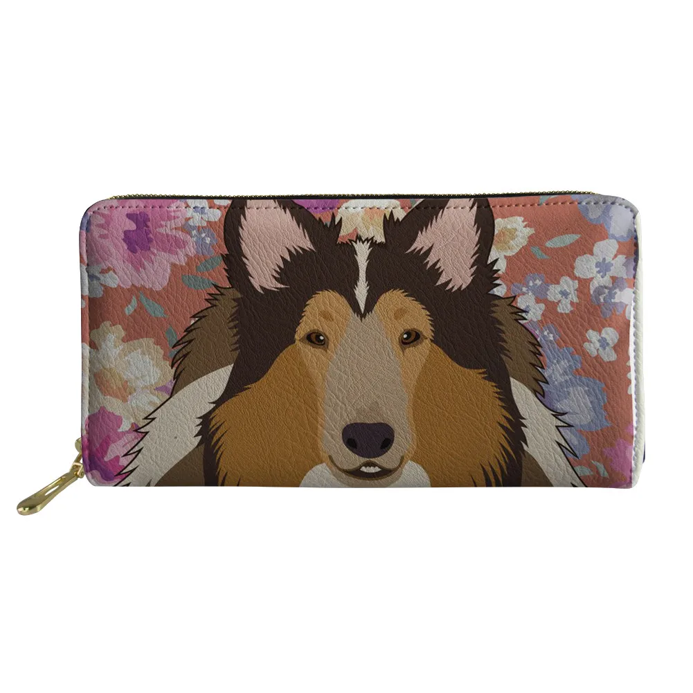 Noisy Designs Long Wallet Bag For Women 2018 Australian Cattle Dog Floral Cream Clutch Purse Travel Card Bags Carteras Mujer