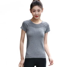 Быстросохнущая укороченный рукав Топ Для женщин тренировочная Спортивная одежда для спортзала пикантные рубашка открытый пупка спортивные классический короткий рукав полые yo