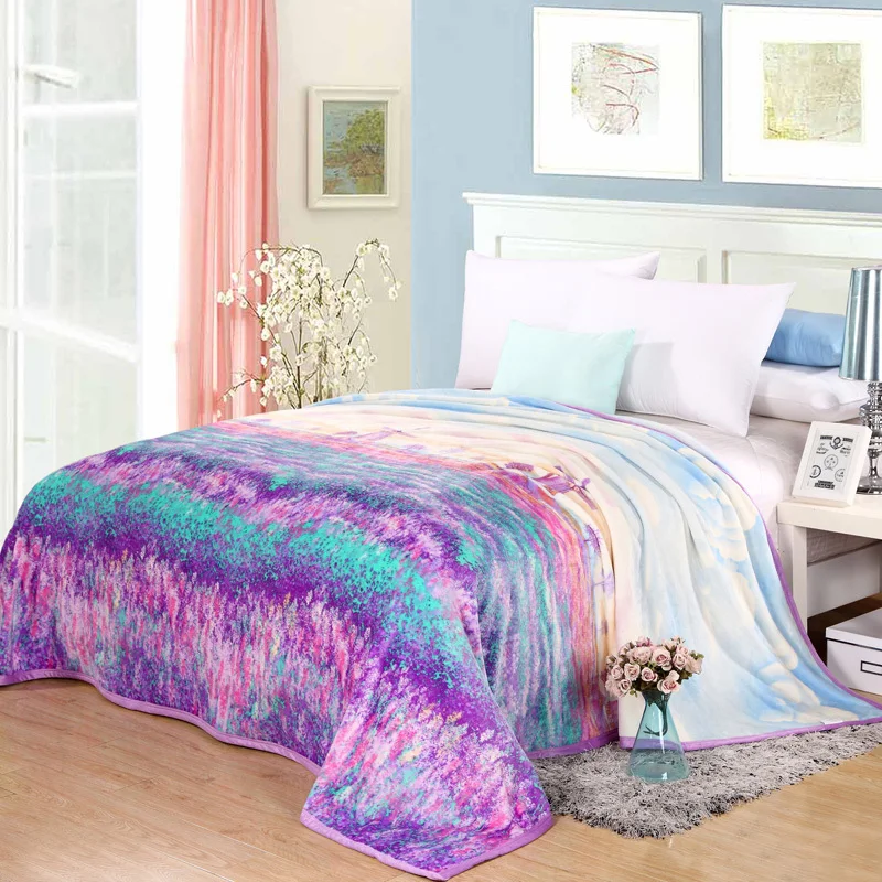 Romantic lavender print nap thin Blanket Soft flannel fleece fabric