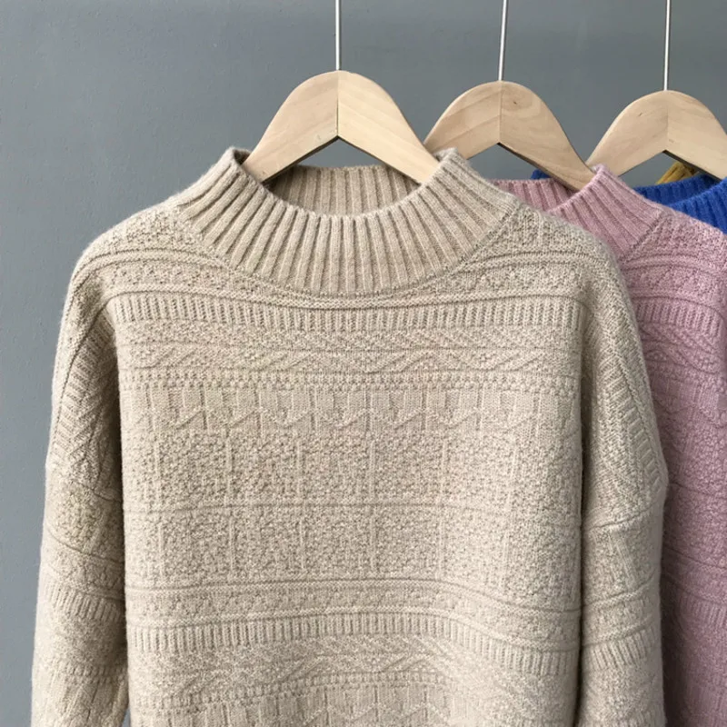 2018 Winter Autumn Knitted Cashmere women's Sweater Women long Sleeve Diamond Basic Thicken Pullovers