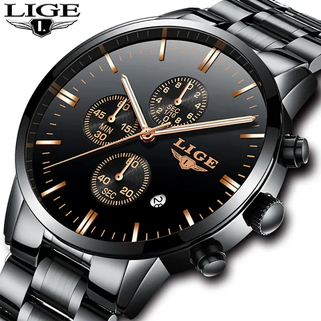 

LIGE Fashion Men's Watches Top Brand Luxury Business Waterproof Quartz Clock Full Steel Military Sport Watch Relogio Masculino