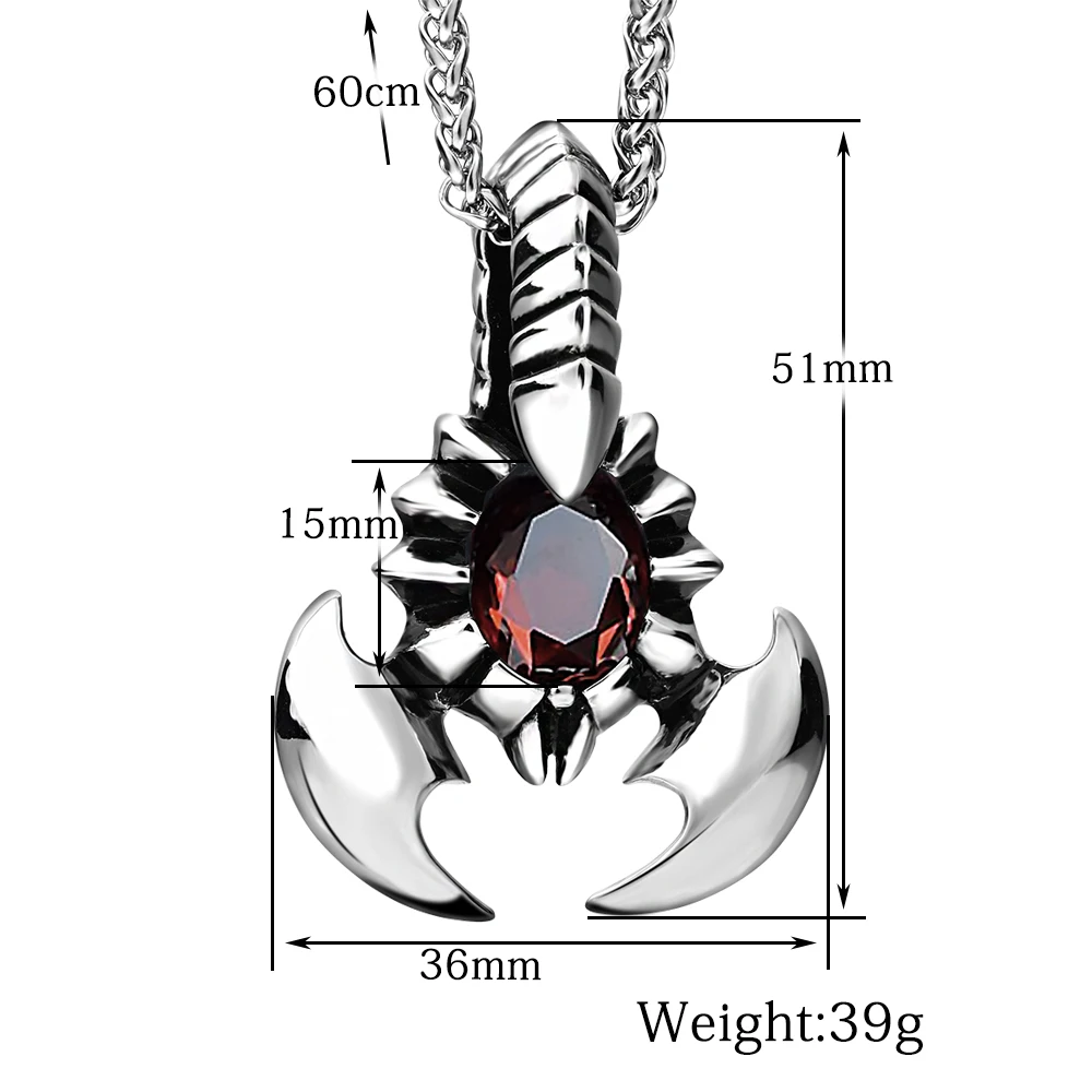 Красивый король скорпионов, красный камень, Мужская подвеска, властная, преувеличенная альтернатива, титановая сталь, ожерелье, подарок бойфренду