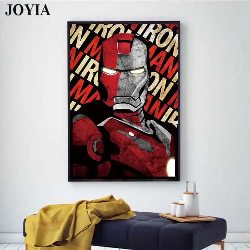 Superhero Iron Man Posters And Prints Abstract Retro Wall Art Silk Vintage Bedroom Office Decor Movie Hero Wall Picture