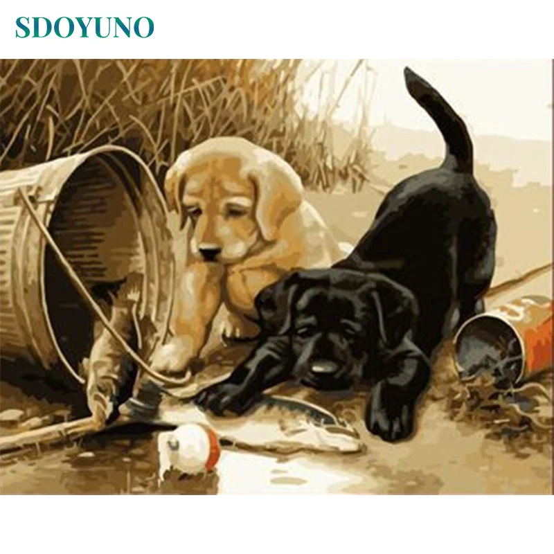 

SDOYUNO Frame Dogs DIY Painting By Numbers Kits Animals Acrylic Paint By Numbers Hand Painted For Living Room Wall Art Picture