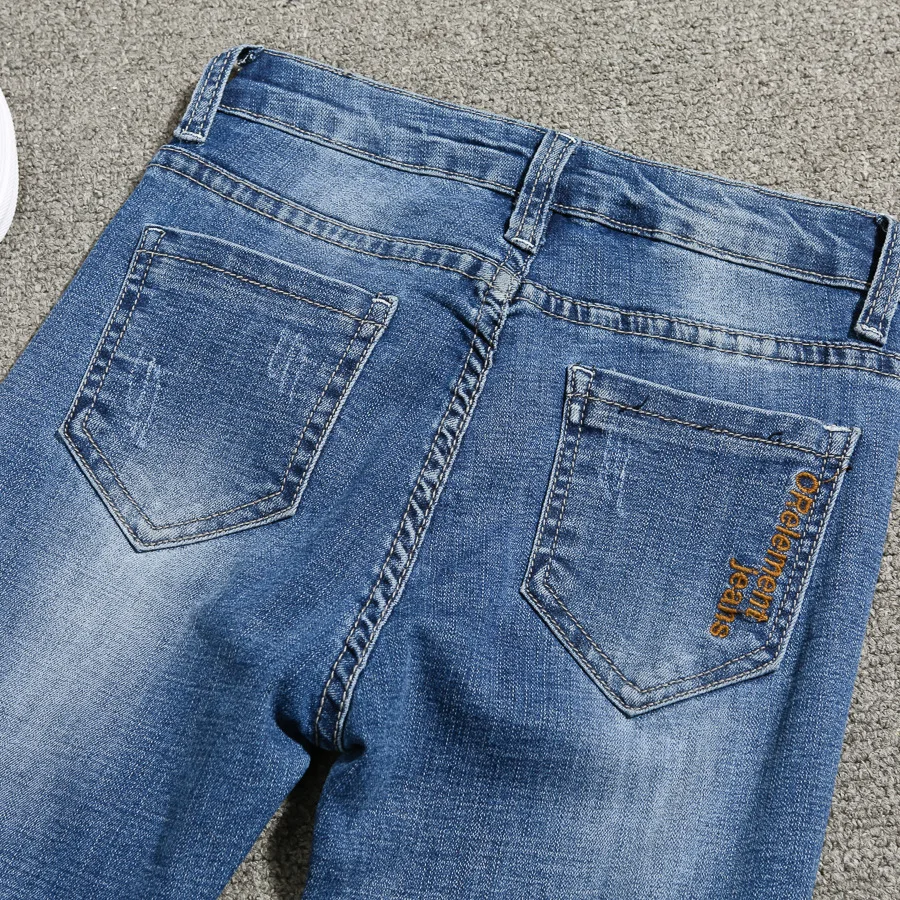 Джинсы с вышивкой и дырками размера плюс, весна и лето, новые джинсы со средней талией, штаны для девочек, узкие Стрейчевые джинсы для женщин
