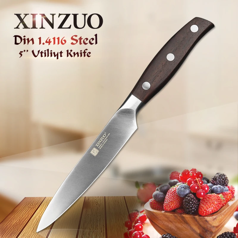 XINZUO 5'' inch Utility Knife GERMAN DIN1.4116 Steel Kitchen Knife Rosewood Handle Peeling Vegetables Cook Knives Kitchen Tools XINZUO 5'' inch Utility Knife GERMAN DIN1.4116 Steel Kitchen Knife Rosewood Handle Peeling Vegetables Cook Knives Kitchen Tools
