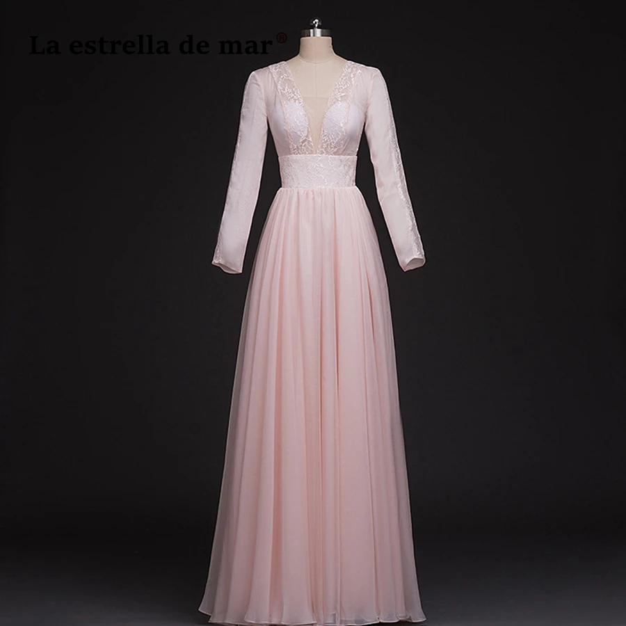 Robe de fete adultes2018 новый кружевной длинный рукав a Line см розовое платье подружки невесты Длинные Сексуальные vestedido madrinha