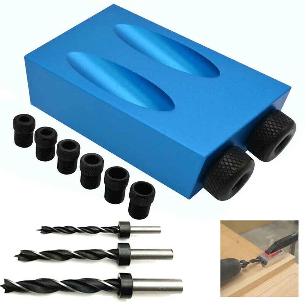 14Pcs/set Oblique Hole Locator 15 Degree Pocket Hole Screw Jig with Dowel Drill Bit Carpenters Drill Guide DIY Woodworking Tools