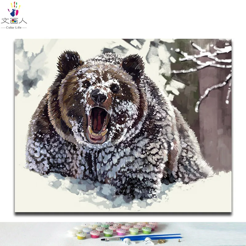 

DIY Coloring paint by numbers Snow brown bear animals pictures painting by numbers with kits on canvas paint 40x50 diy framed