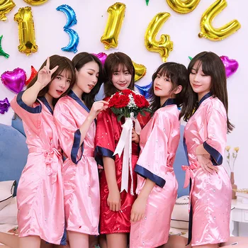 

Pink Rayon Long Robe Women's Pajamas Sexy Bathrobe Dressing Gowns For Women Bride Bridesmaid Wedding Robes Sexy Sleepwear