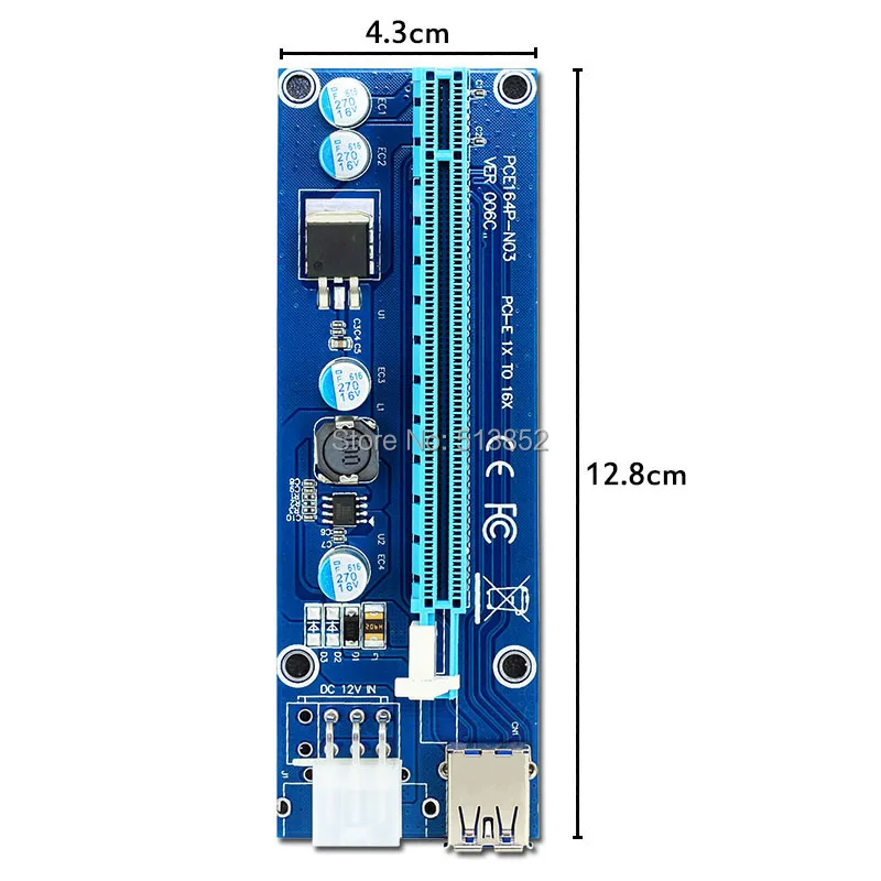 KPC1305_6_PC PCIe PCI-E PCI Express Riser Card 1x to 16x USB 3.0 Data Cable SATA to 4Pin IDE Molex Power Supply for BTC Miner Machine