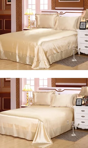 

4PCS Bed Sheet set Silk bedspread Bedding sets Satin Fitted sheets linen bedset California Super King Queen size full double