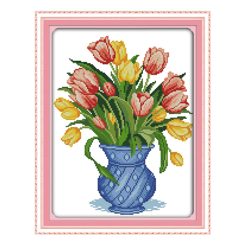 вышивка весенний букет. вышивка крестом. набор для вышивки ваза с цветами. красная ваза с цветами. вышивка крестом вазы.