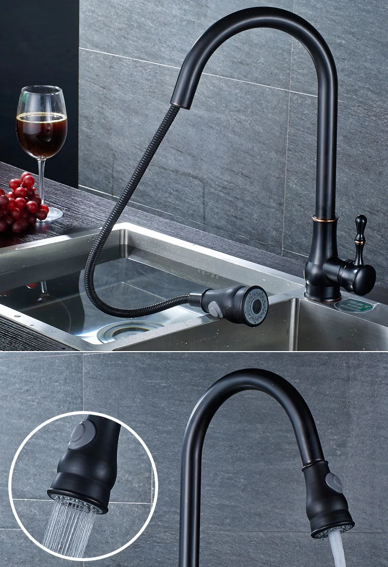 Смесители для кухни черные с одной ручкой выдвижной кухонный кран с одним отверстием поворотный кран 360 градусов латунный Смеситель для