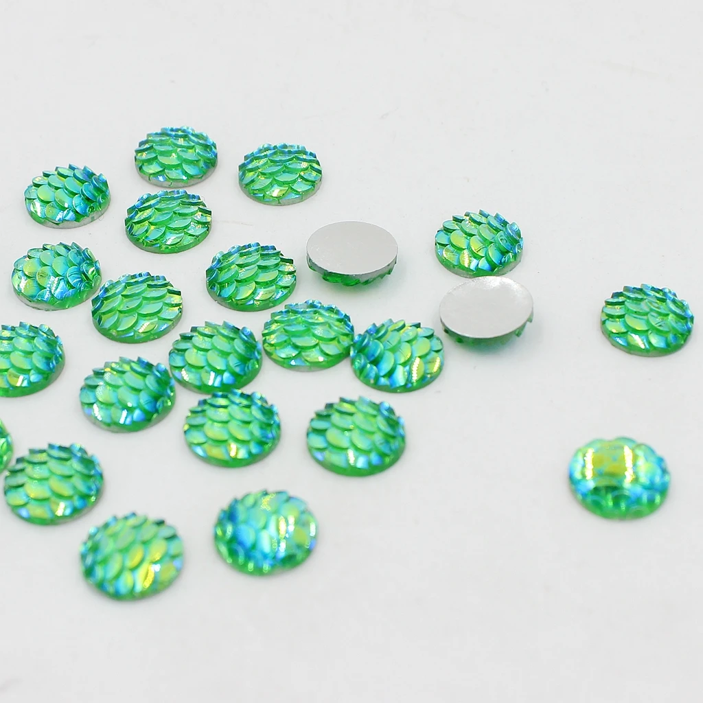 50 Pieces 10 mm Flat back Resin Fish /Snake Scale Cabochon Beads Settings Findings for Jewelry Making Free Shipping