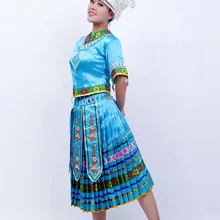 Miao Hmong танцевальное платье плиссированная юбка со шляпой Китайский народный танец