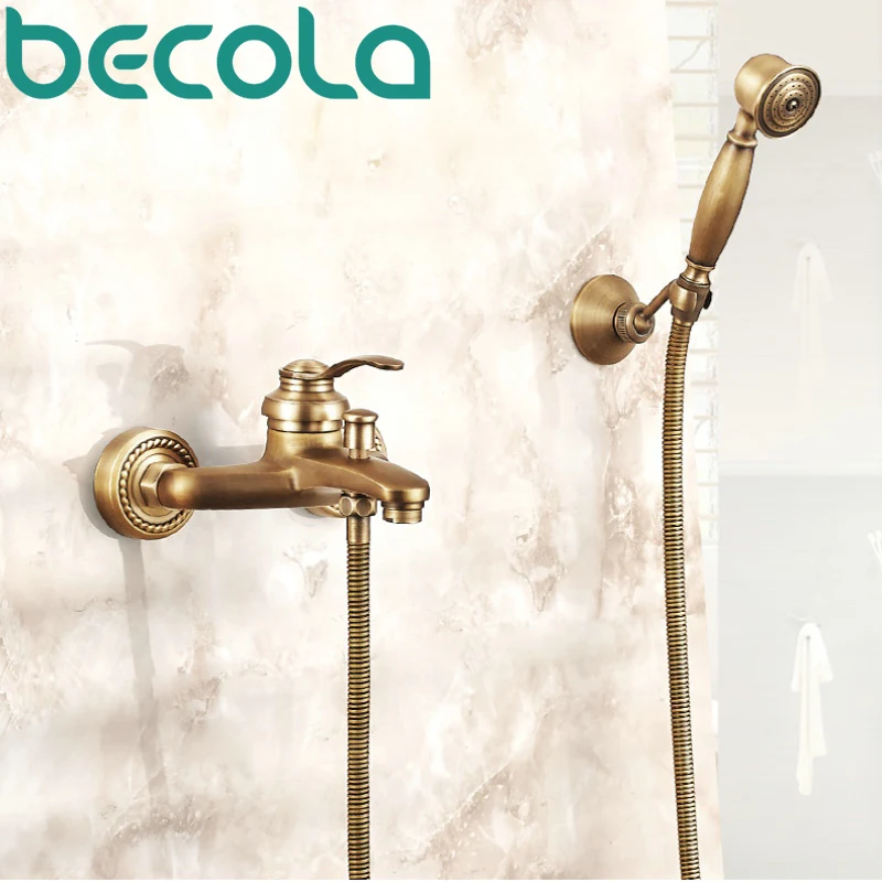 becola antique brass shower faucet set bathroom hot and cold water bathtub faucets wall mounted
